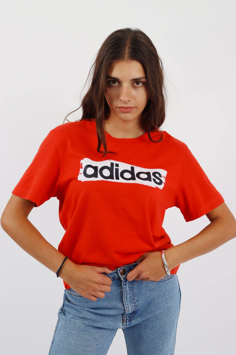 Vintage Adidas Logo T-Shirt M - Red - ENDKICKS