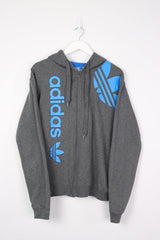 Vintage Adidas Logo Zip Hoodie M - Grey - ENDKICKS