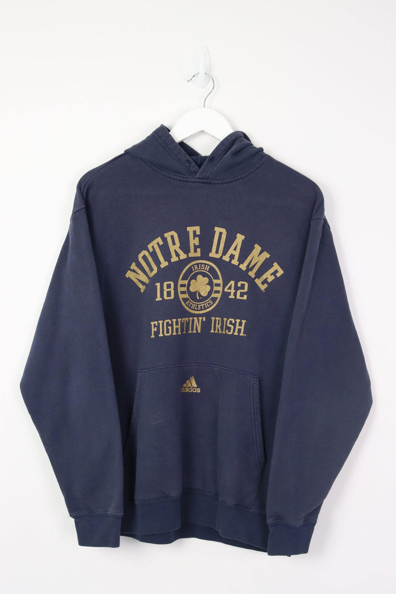 Vintage Adidas Notre Dame Logo Hoodie S - Blue - ENDKICKS