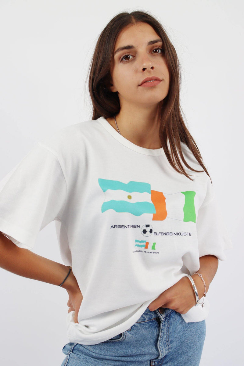 Vintage Argentina X Ireland Soccer T-Shirt L - White - ENDKICKS