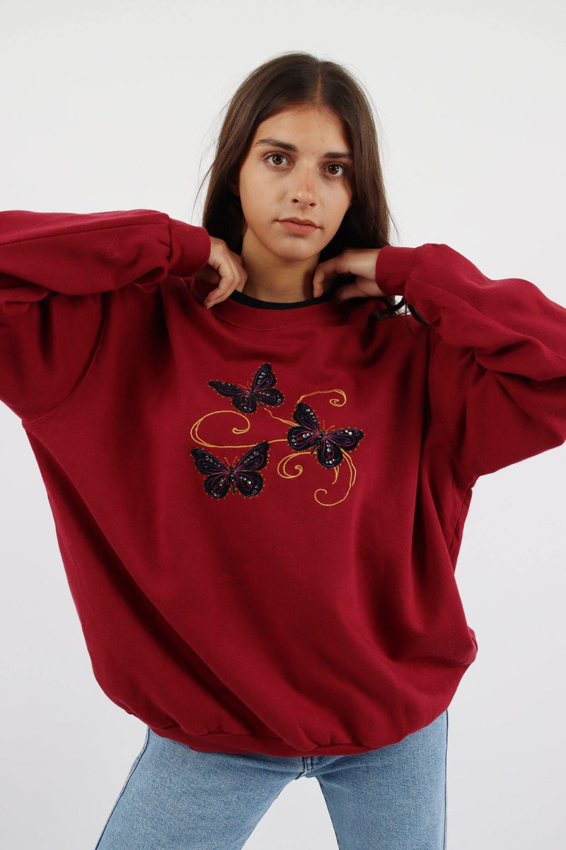 Vintage Butterfly Crewneck Sweatshirt XL - Red - ENDKICKS