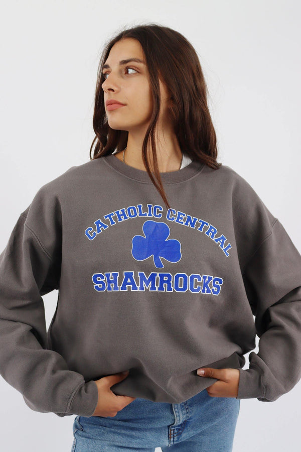 Vintage Catholic Central Shamrocks Logo Sweatshirt XL - Grey - ENDKICKS