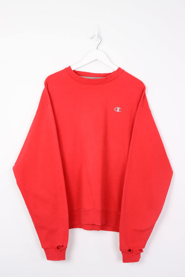 Vintage Champion Logo Sweatshirt L - Red - ENDKICKS