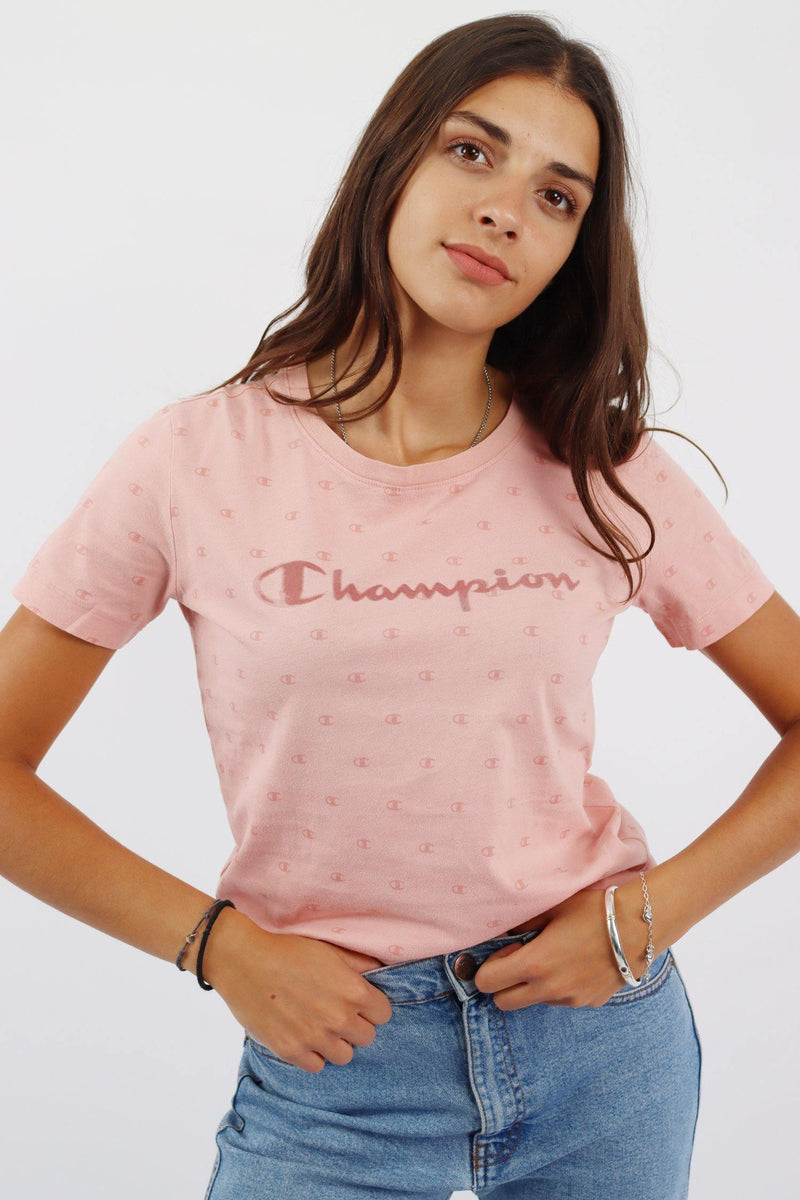 Vintage Champion Logo T-Shirt S - Pink - ENDKICKS