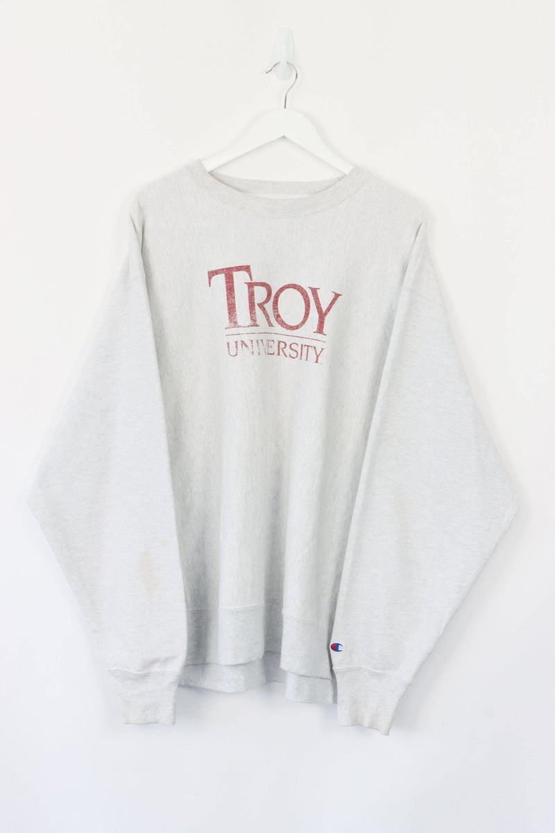 Vintage Champion Troy University Sweatshirt XL - Grey - ENDKICKS