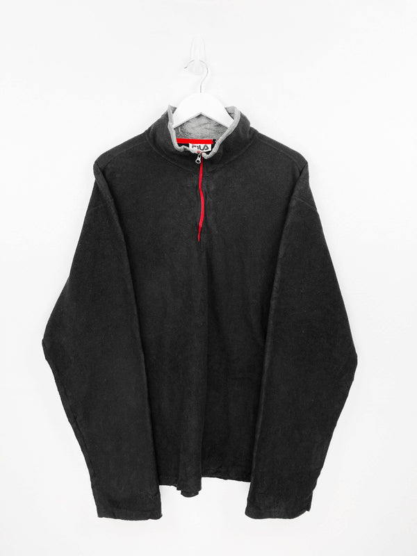 Vintage Fila 1/4 Zip Fleece Sweatshirt XL - Black - ENDKICKS