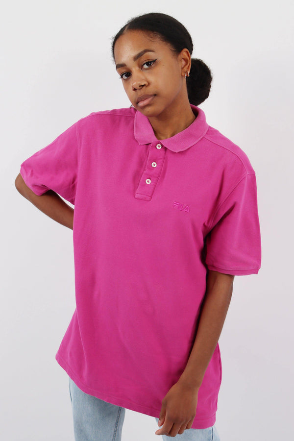 Vintage Fila Logo Polo Shirt L - Pink - ENDKICKS