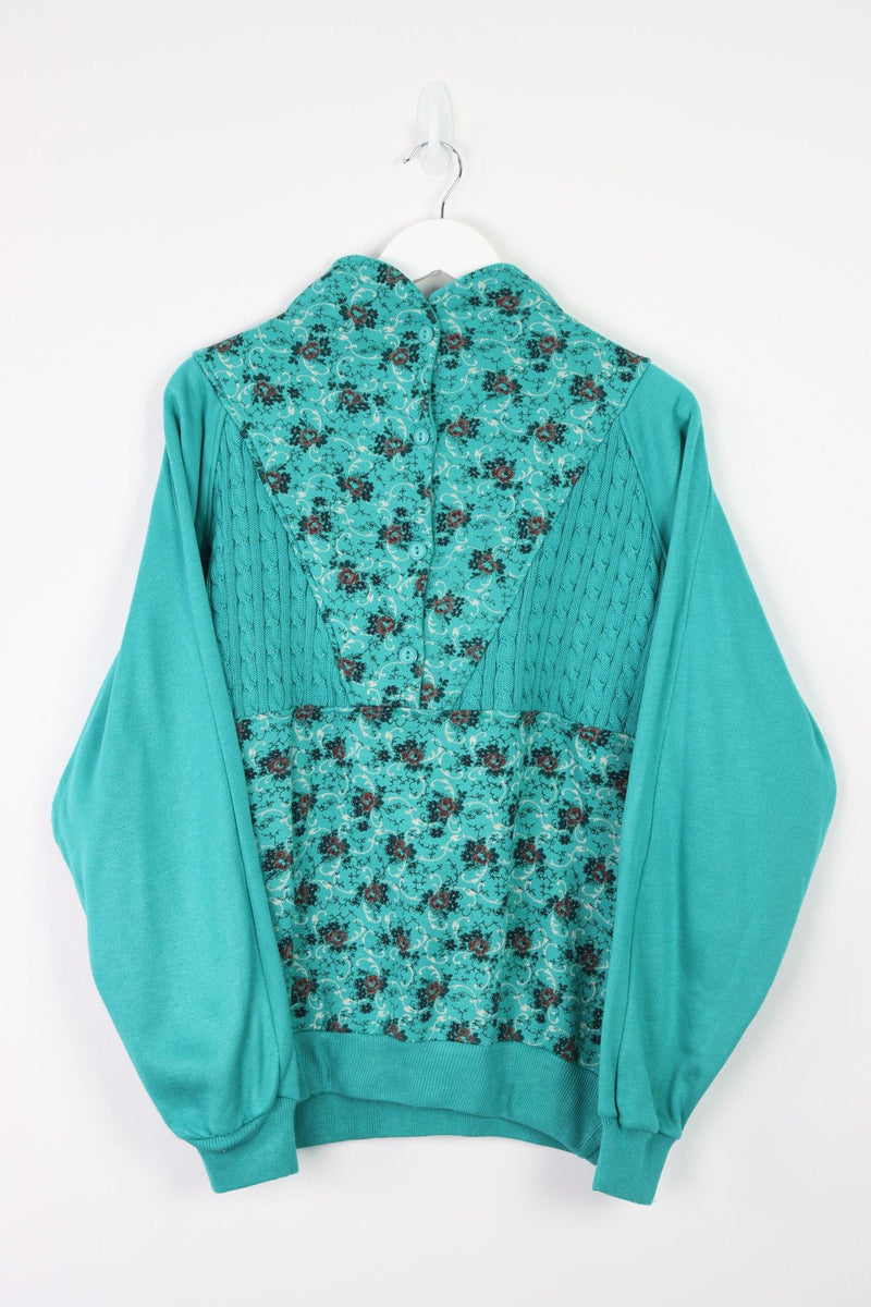Vintage Flower 1/4 Button Sweatshirt (W) L - Green - ENDKICKS