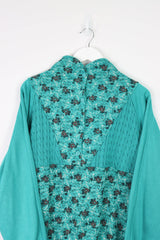 Vintage Flower 1/4 Button Sweatshirt (W) L - Green - ENDKICKS