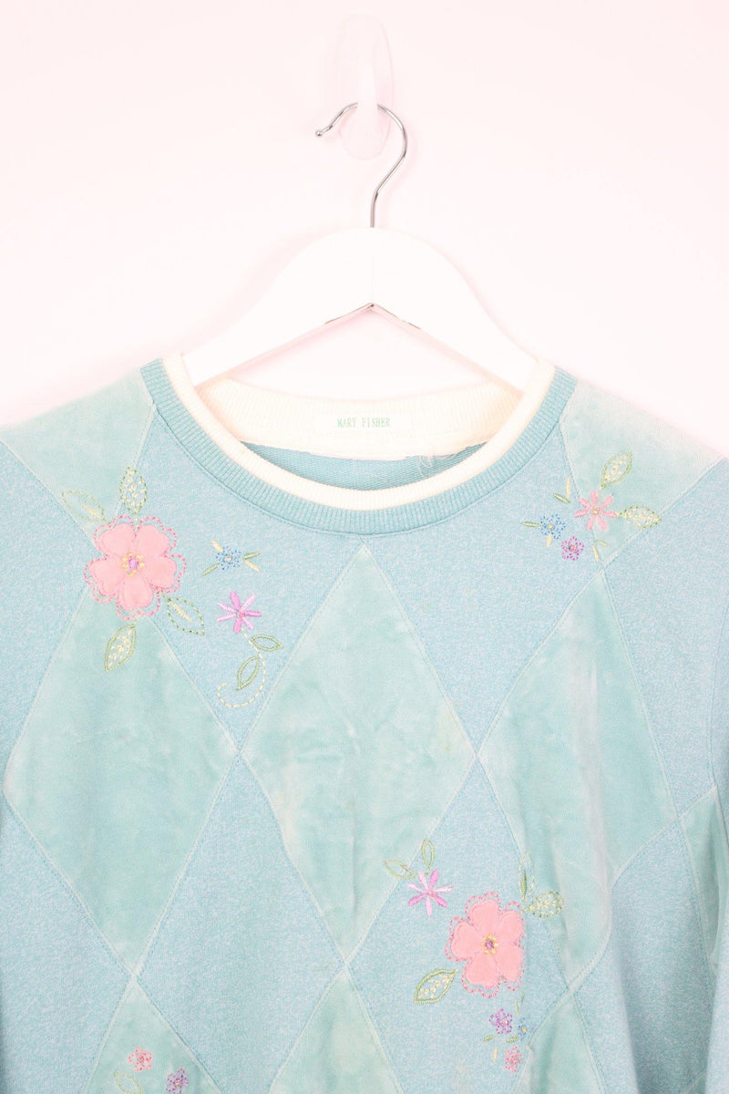 Vintage Flower Crewneck Sweatshirt (W) M - Blue - ENDKICKS