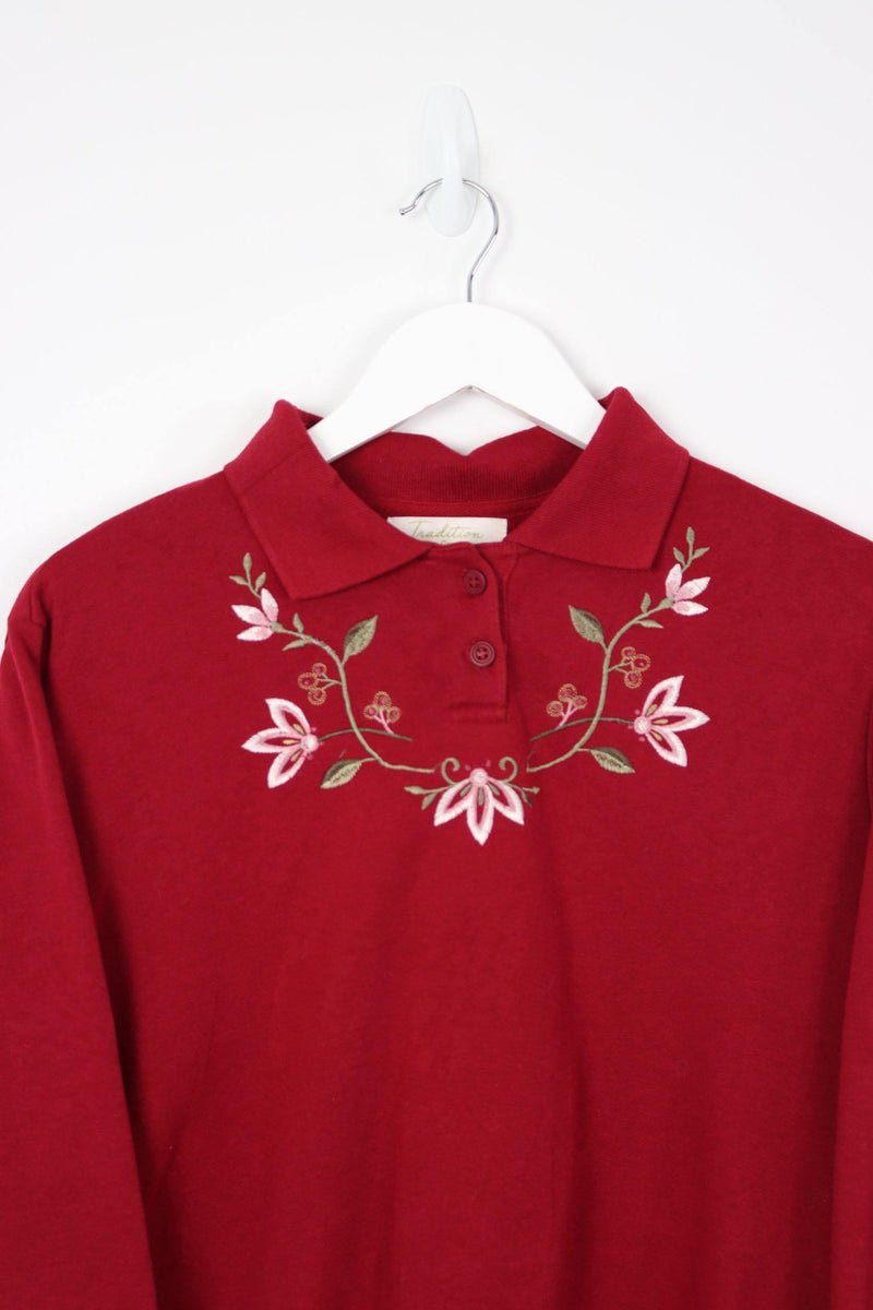 Vintage Flower Logo Sweatshirt (W) L - Red - ENDKICKS