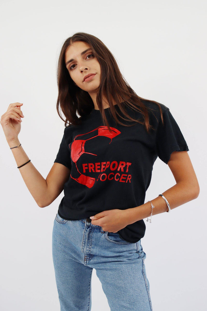 Vintage Freeport Soccer T-Shirt S - Black - ENDKICKS