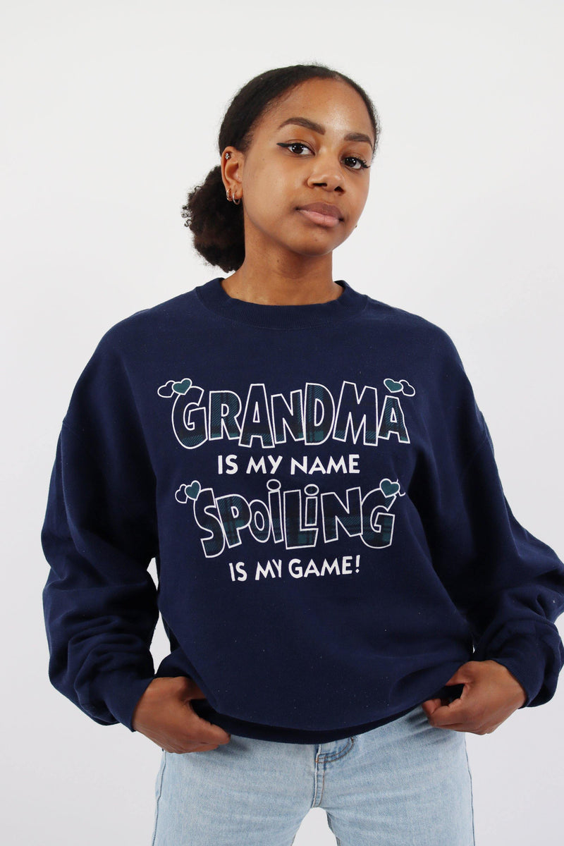 Vintage Grandma Is My Name Sweatshirt L - Blue - ENDKICKS
