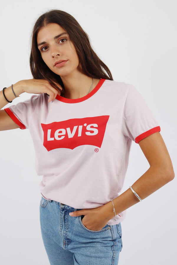 Vintage Levi's Logo T-Shirt M - Pink - ENDKICKS