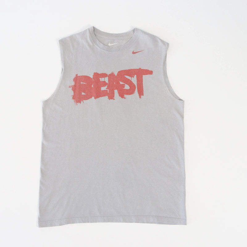 Vintage Nike Sleeveless Beast Logo T-Shirt L - Grey - ENDKICKS