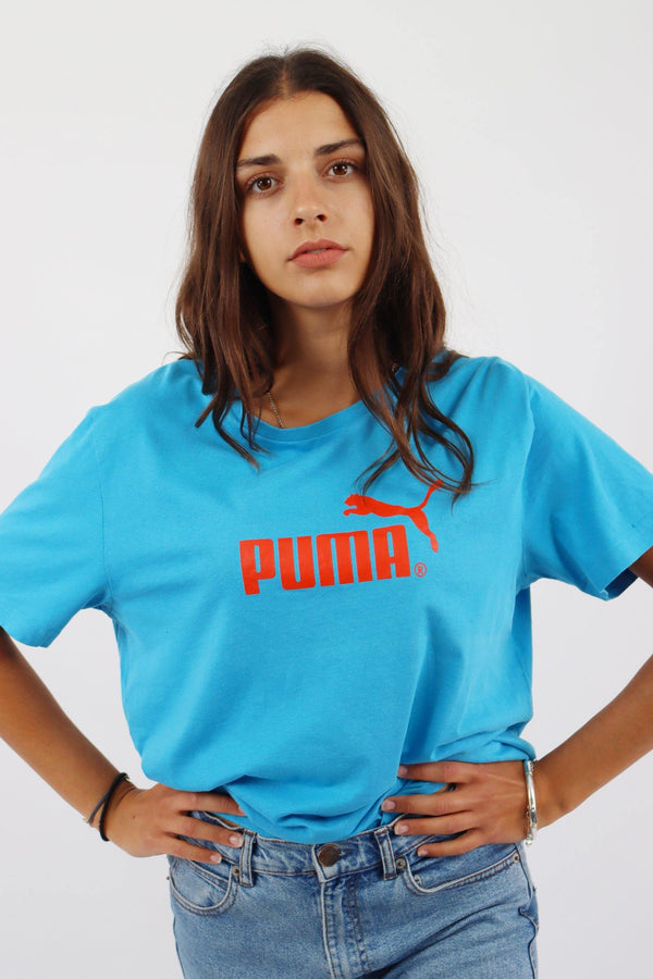 Vintage Puma Logo T-Shirt L - Blue - ENDKICKS