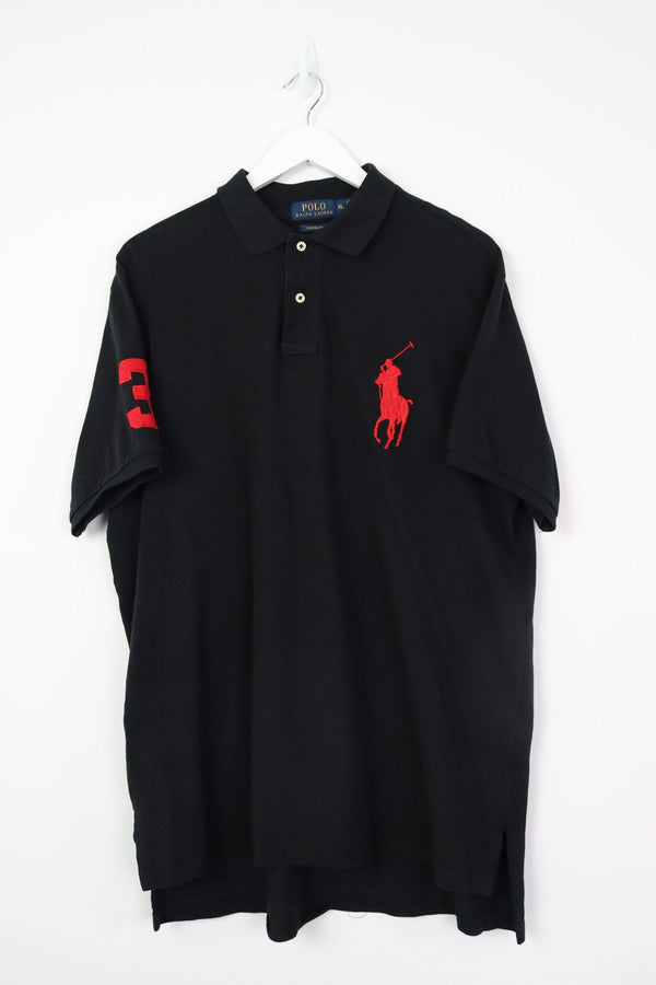 Vintage Ralph Lauren Logo Polo Shirt XL - Black - ENDKICKS