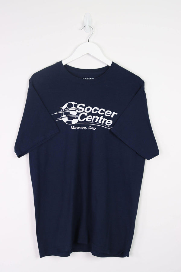 Vintage Soccer Centre Logo T-Shirt L - Blue - ENDKICKS