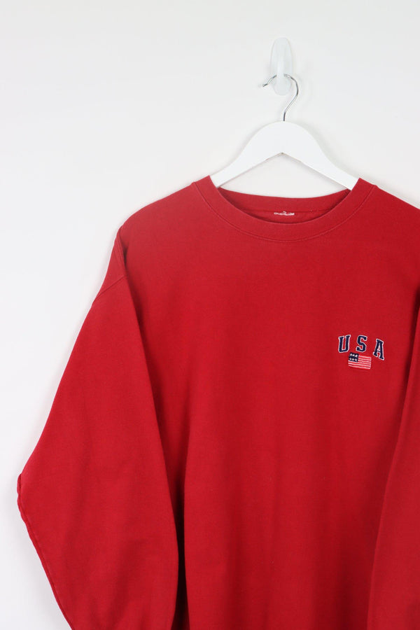 Vintage USA Logo 3/4 Sleeves Sweatshirt XL - Red - ENDKICKS